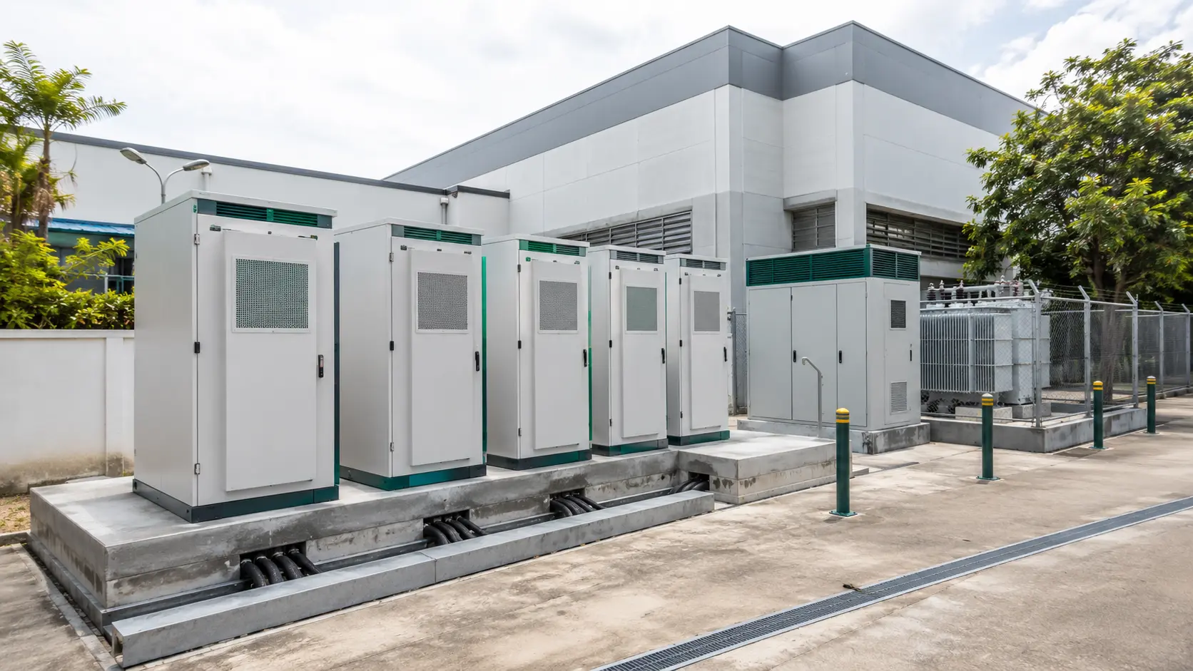 Concept visualization of an unbranded commercial and industrial battery energy storage installation